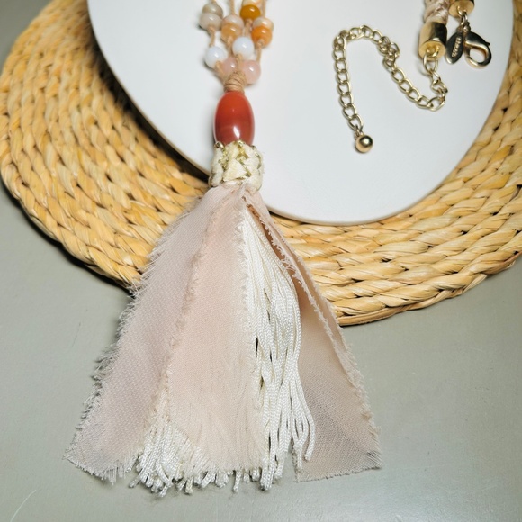 CHICO’S Coral and Cream colored double-strand corded beaded tassel necklace - Picture 12 of 13